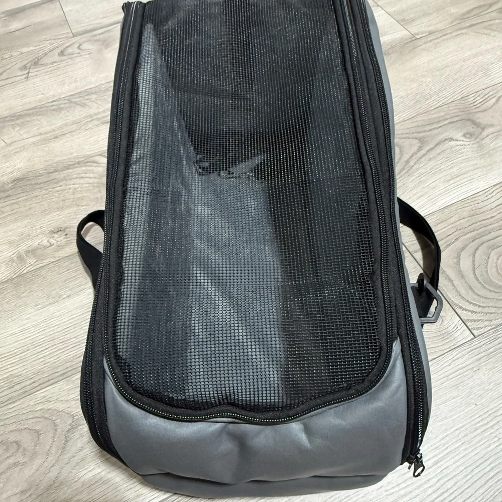 Gray Pet Carrier with Black Straps